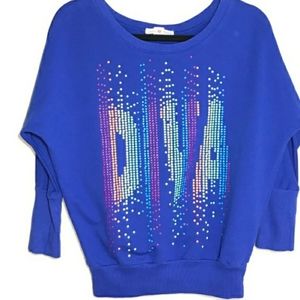 Royal Blue Sequined "DIVA" Graphic Batwing Sleeve Oversized Pullover size S